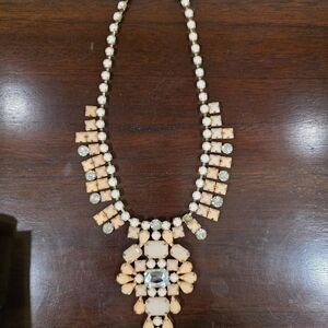 Statement Peach Crystal Bib Necklace - Women Jewelry